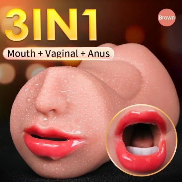 3 en 1 vagin artificiel mâle masturbateur tasse réaliste réel Oral Anal Clitoris Silicone Masturbation pipe jouets sexuels pour hommes – Image 3