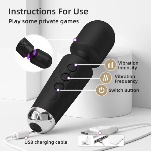 Vibromasseur AV injuste pour femme, Magic-Wand Dildo, StiLiban ateur de clitoris, Jouets sexuels pour adultes, Point G, 20 vitesses – Image 3