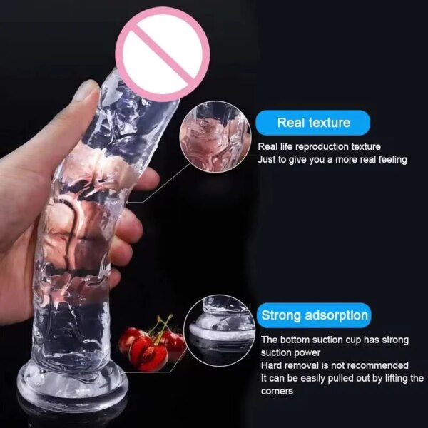 Godemiché en gelée douce transparente, faux pénis réaliste, ventouse, jouets sexuels réalistes pour femmes lesbiennes, masturbateur féminin – Image 5