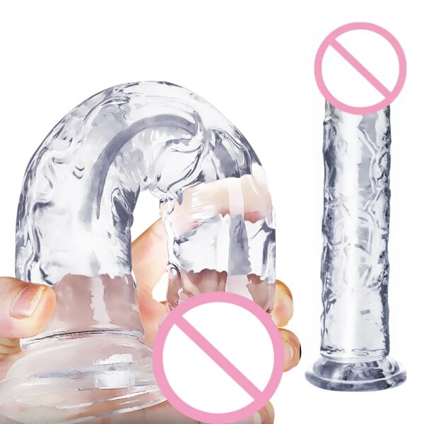 Godemiché en gelée douce transparente, faux pénis réaliste, ventouse, jouets sexuels réalistes pour femmes lesbiennes, masturbateur féminin – Image 4