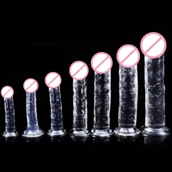 Godemiché en gelée douce transparente, faux pénis réaliste, ventouse, jouets sexuels réalistes pour femmes lesbiennes, masturbateur féminin – Image 2