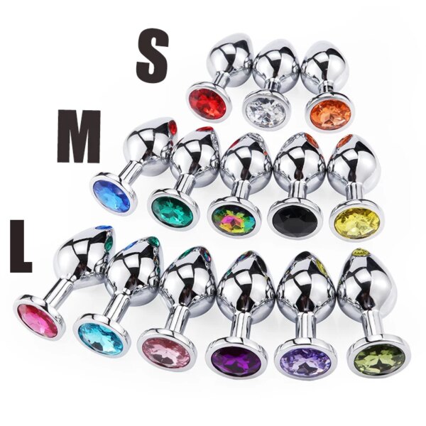 Plug Anal en métal en acier inoxydable, avec bijoux, cristal coloré, perle anale, jouets sexuels pour adultes, jeu pour femmes adultes – Image 6