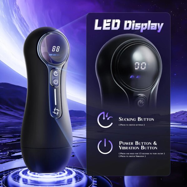 Masturbateur à succion automatique pour homme, vagin réaliste, avec affichage LED, chatte de poche, masseur de pénis à 9 vibrations, jouets sexuels pour adultes 18 – Image 3