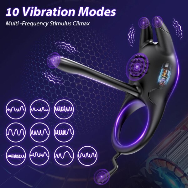 Anneau de pénis vibrant pour hommes, retard d'éjaculation, anneau pénien, masseur de pénis masculin, clitoridien, point G, jouets sexuels pour couples – Image 2
