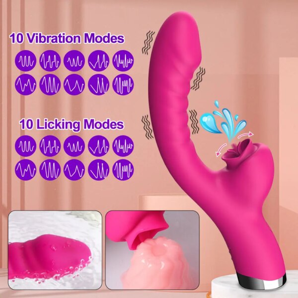 Vibromasseur à lécher la langue 2 en 1, jouets sexuels pour femmes adultes, godes, stimulateur de Clitoris avec 20 vitesses, produit sexuel – Image 3