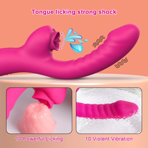 Vibromasseur à lécher la langue 2 en 1, jouets sexuels pour femmes adultes, godes, stimulateur de Clitoris avec 20 vitesses, produit sexuel – Image 5