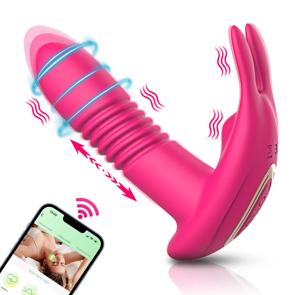 Vibromasseur de poussée pour femmes, gode télescopique rotatif avec télécommande, Massage du point G, stimulateur de Clitoris, jouet sexuel pour femmes